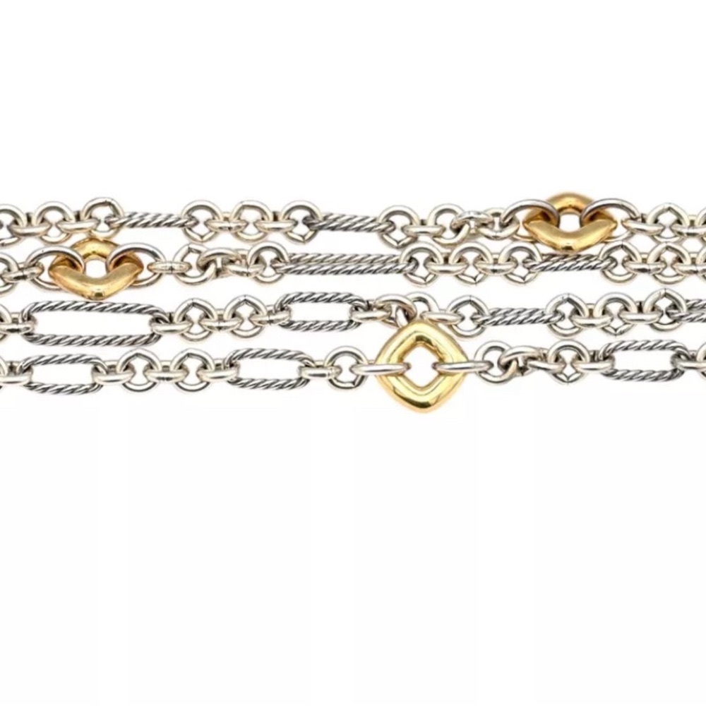 HEAVY Vintage David Yurman Figaro multi-chain 4-row bracelet 18K Gold Silver